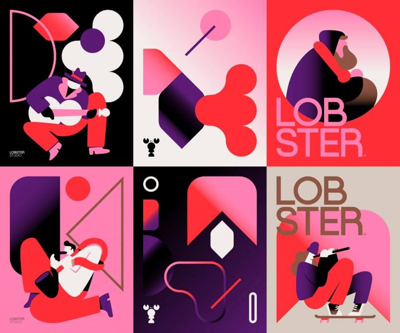 muita criatividade por Branding do Lobster Studio por Gianluca Fallone, com sede em Buenos Aires, foi responsável por essa marca impactante criada para a Lobster, um estúdio criativo búlgaro.